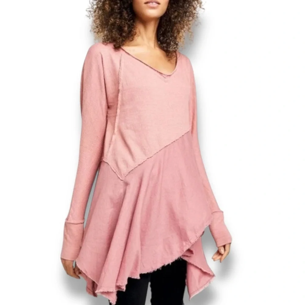 We The Free Coming In Hot Long Sleeve Tunic Trapeze Hem V Neck Oversized Size S - Picture 1 of 13
